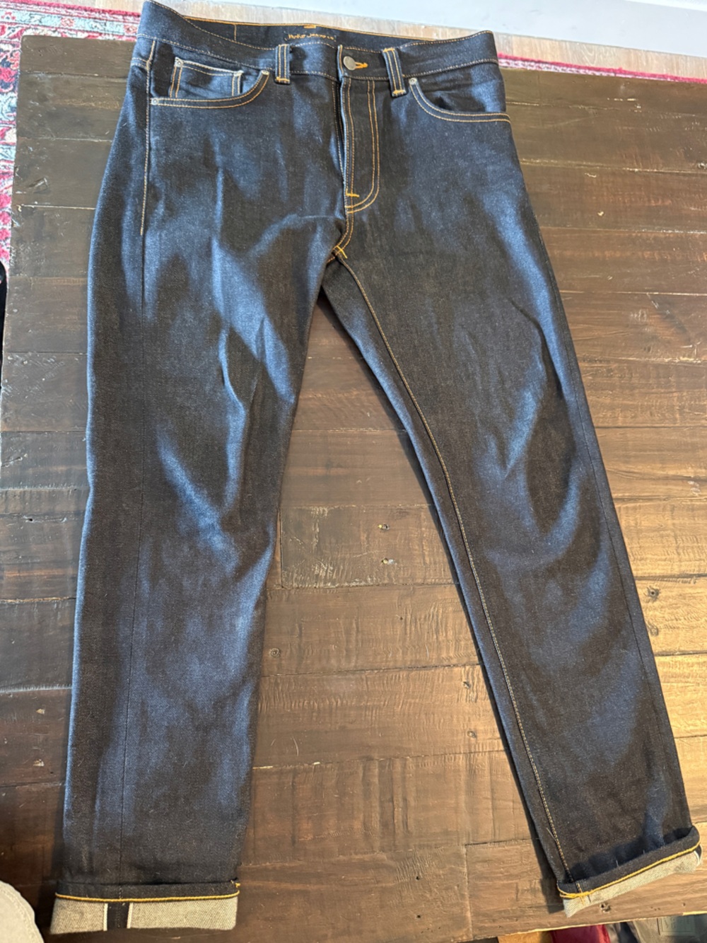 Nudie Jeans Lean Dean Selvedge Dark Blue Denim with Orange Stitching